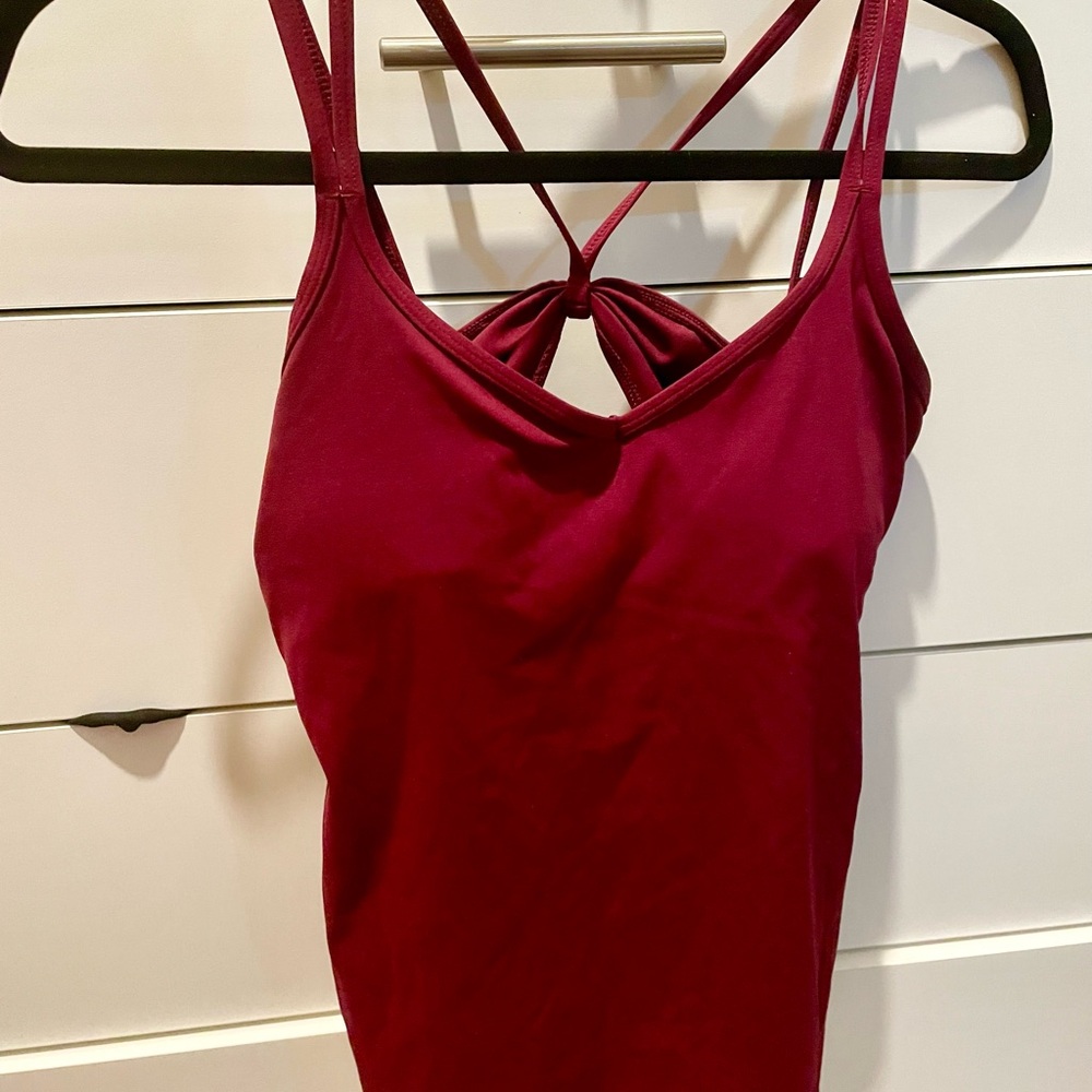 Zyia Women's Burgundy Racer Back, Double Strap Top with Built-In Bra